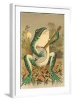 Frog Playing Banjo in Moonlight-null-Framed Art Print