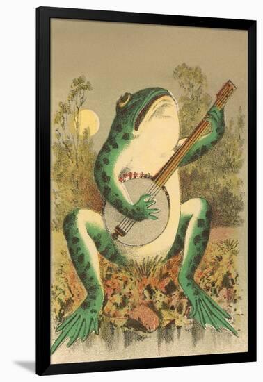 Frog Playing Banjo in Moonlight-null-Framed Premium Giclee Print