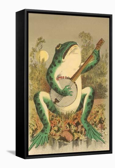 Frog Playing Banjo in Moonlight-null-Framed Stretched Canvas