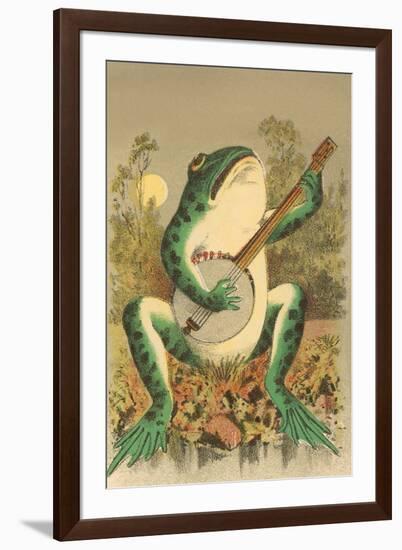 Frog Playing Banjo in Moonlight-null-Framed Art Print