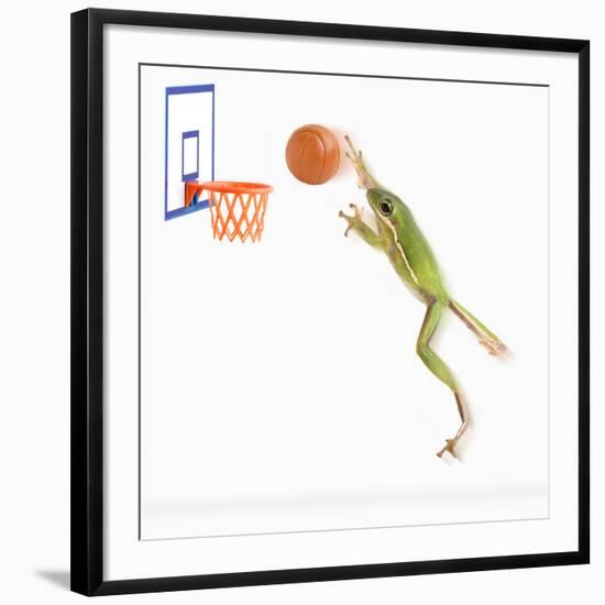 Frog Playing Basketball-null-Framed Photographic Print