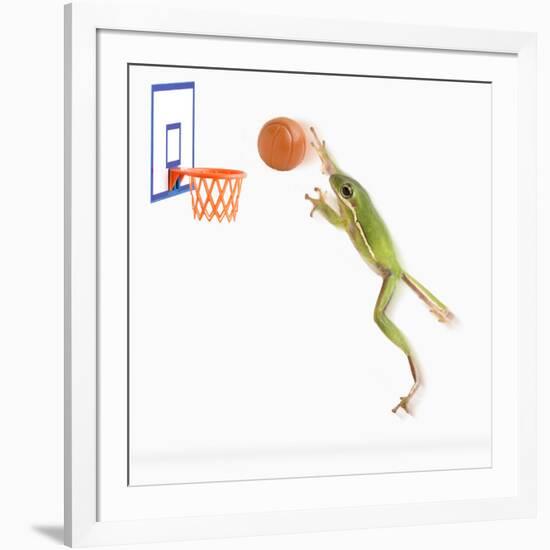 Frog Playing Basketball-null-Framed Photographic Print