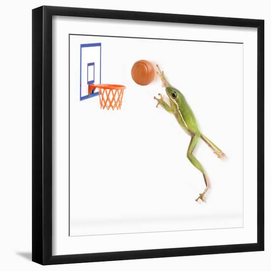 Frog Playing Basketball-null-Framed Photographic Print