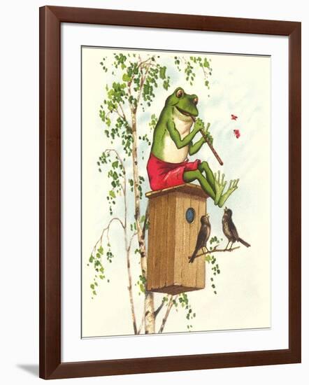 Frog Playing Flute-null-Framed Art Print