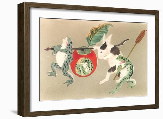 Frogs and Rabbit Carrying Palanquin-null-Framed Art Print