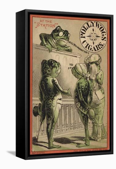 Frogs Getting Married at the Station-null-Framed Stretched Canvas