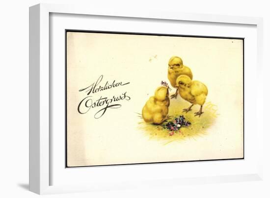 Frohe Ostern, Drei Küken, Vergissmeinnicht-null-Framed Giclee Print