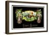 Frohe Ostern, Hahn Mit Hühnern, Blumenvasen, Haus-null-Framed Giclee Print