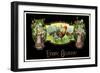 Frohe Ostern, Hahn Mit Hühnern, Blumenvasen, Haus-null-Framed Giclee Print