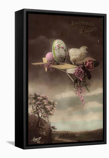 Frohe Ostern, Küken, Ostereier, Flugzeug, Rosen-null-Framed Stretched Canvas