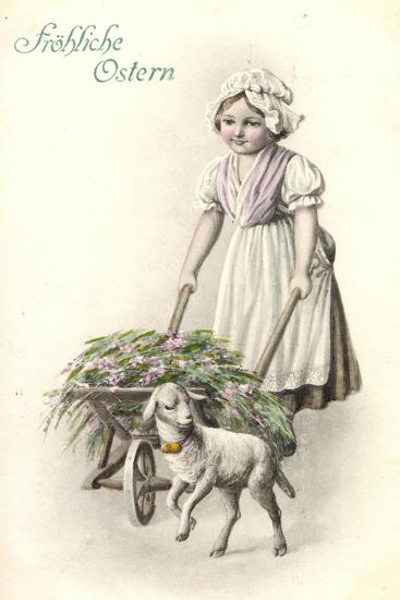 Frohe Ostern, Mädchen Mit Karren, Lamm, Blumen' Giclee Print |  AllPosters.com