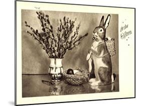 Frohe Ostern, Osterhasenfigur, Osterei, Kätzchen-null-Mounted Giclee Print