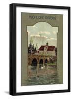 Frohe Ostern, Schwäne Auf Dem Fluss, Brücke,Wohnhaus-null-Framed Giclee Print