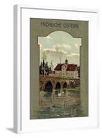 Frohe Ostern, Schwäne Auf Dem Fluss, Brücke,Wohnhaus-null-Framed Giclee Print