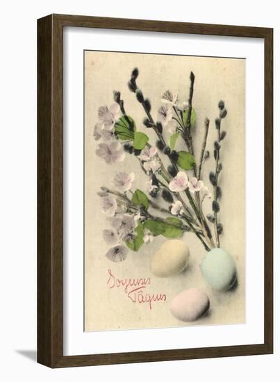 Frohe Ostern, Weidenkätzchen, Ostereier, Blüten-null-Framed Giclee Print