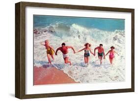 Frolicking in Waves, Retro-null-Framed Art Print