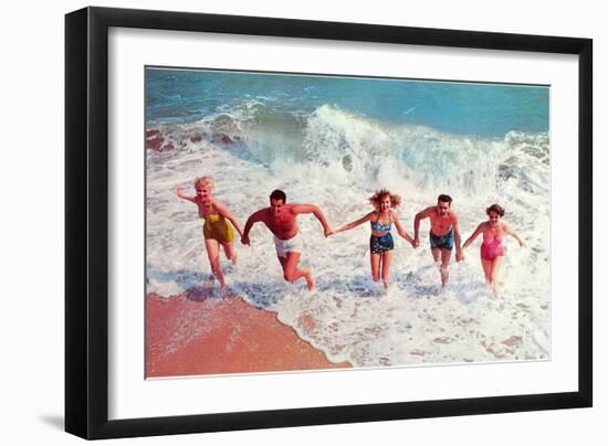 Frolicking in Waves, Retro-null-Framed Art Print