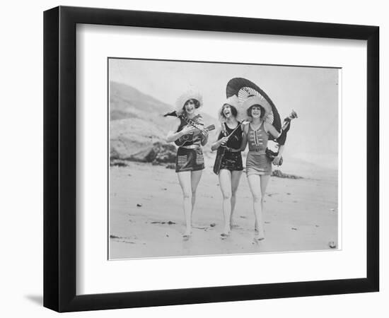 Frolicsome Trio of American Bathing Beauties Wearing the Latest Swimsuit Costumes-Emil Otto Hopp?-Framed Photographic Print