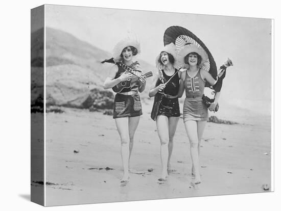 Frolicsome Trio of American Bathing Beauties Wearing the Latest Swimsuit Costumes-Emil Otto Hopp?-Stretched Canvas