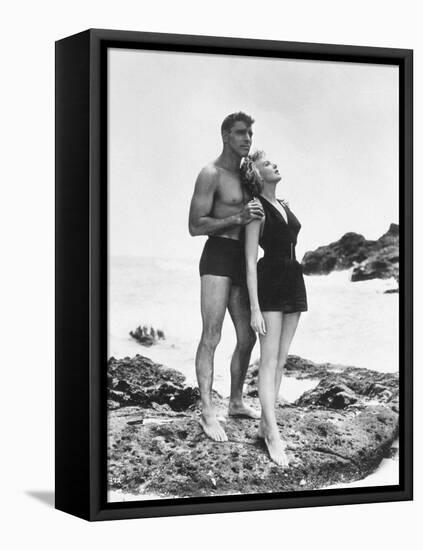 FROM HERE TO ETERNITY, 1953 directed by FRED ZINNEMANN Burt Lancaster and Deborah Kerr (b/w photo)-null-Framed Stretched Canvas