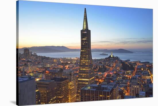 From Hotel Mandarin Oriental Towards Transamerica Pyramid and Coit Tower, San Francisco, California-Christian Heeb-Stretched Canvas