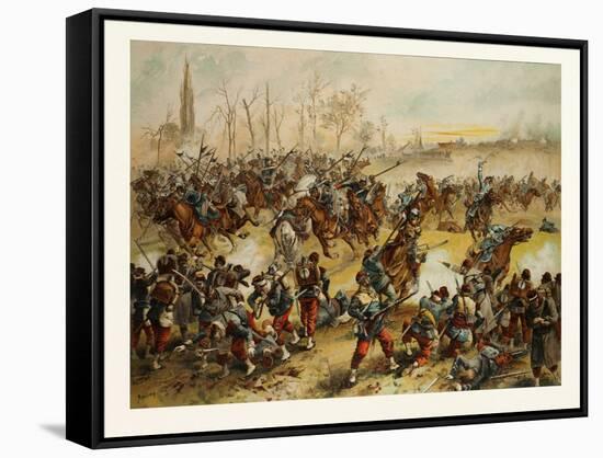 From the Battle of St. Quentin on the 19th of January 1871. German Cavalry Charging at a French Def-null-Framed Stretched Canvas