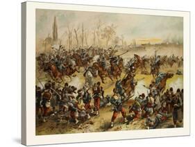 From the Battle of St. Quentin on the 19th of January 1871. German Cavalry Charging at a French Def-null-Stretched Canvas