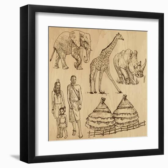 From the Traveling Series: South Africa - Collection of an Hand Drawn Illustrations-KUCO-Framed Art Print