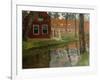 From Vollendam, red house, water-Fritz Thaulow-Framed Giclee Print