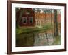 From Vollendam, red house, water-Fritz Thaulow-Framed Giclee Print