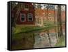 From Vollendam, red house, water-Fritz Thaulow-Framed Stretched Canvas