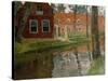 From Vollendam, red house, water-Fritz Thaulow-Stretched Canvas