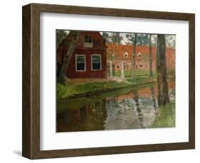 From Vollendam, red house, water-Fritz Thaulow-Framed Giclee Print