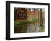 From Vollendam, red house, water-Fritz Thaulow-Framed Giclee Print