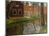 From Vollendam, red house, water-Fritz Thaulow-Mounted Giclee Print