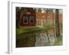 From Vollendam, red house, water-Fritz Thaulow-Framed Giclee Print