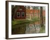 From Vollendam, red house, water-Fritz Thaulow-Framed Giclee Print