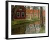 From Vollendam, red house, water-Fritz Thaulow-Framed Giclee Print