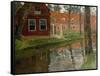 From Vollendam, red house, water-Fritz Thaulow-Framed Stretched Canvas