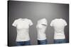 Front, Back And Side Views Of Blank Feminine T-Shirt Over Dark Background-konstantynov-Stretched Canvas