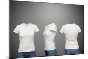 Front, Back And Side Views Of Blank Feminine T-Shirt Over Dark Background-konstantynov-Mounted Art Print