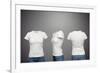 Front, Back And Side Views Of Blank Feminine T-Shirt Over Dark Background-konstantynov-Framed Art Print