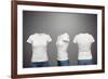 Front, Back And Side Views Of Blank Feminine T-Shirt Over Dark Background-konstantynov-Framed Art Print