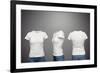 Front, Back And Side Views Of Blank Feminine T-Shirt Over Dark Background-konstantynov-Framed Art Print