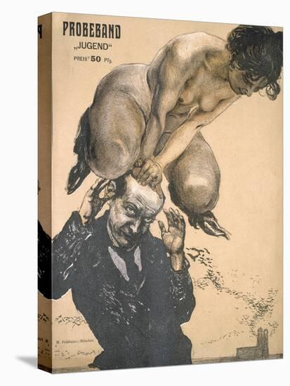 Front Cover of Jugend Magazine Showing a Girl Vaulting over a Bald Man's Head, 1900s-null-Stretched Canvas