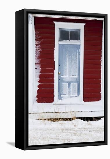 Front Door of Old School House with Snow-Terry Eggers-Framed Stretched Canvas