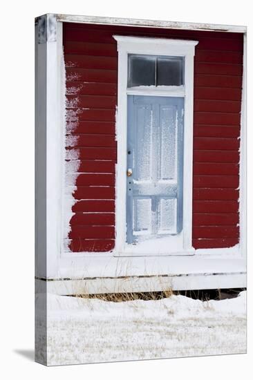 Front Door of Old School House with Snow-Terry Eggers-Stretched Canvas