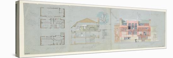 Front Elevation and Section for House and Studio for Frank Miles-Edward William Godwin-Stretched Canvas