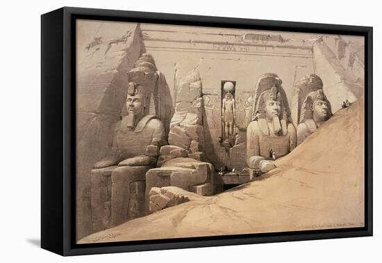 Front Elevation of the Great Temple of Aboo Simbel, Nubia, from 'Egypt and Nubia'-David Roberts-Framed Stretched Canvas