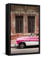 Front half of white and pink old vintage car, Havana, Cuba-Ed Hasler-Framed Stretched Canvas